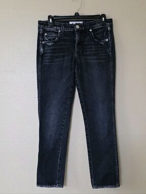 AMO Black Kate Distressed Denim Straight Leg Jeans - Size 27